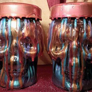 Awesome Handmade Glass and Resin Drip Skull Cannister Set